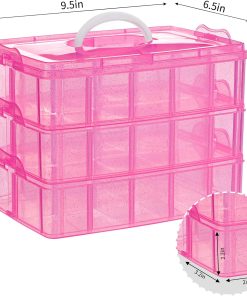 Alternative view of SGHUO Bead Organizers and Storage 3-Tier Pink Craft Container Stackable Box with Dividers for Art Supplies. Washi Tapes. Seed. Hair Accessories. Nail. 9.5X6.5X7.2in