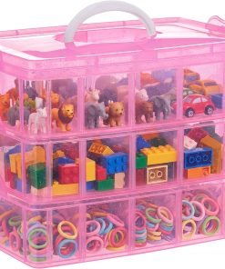 SGHUO Bead Organizers and Storage 3-Tier Pink Craft Container Stackable Box with Dividers for Art Supplies. Washi Tapes. Seed. Hair Accessories. Nail. 9.5X6.5X7.2in