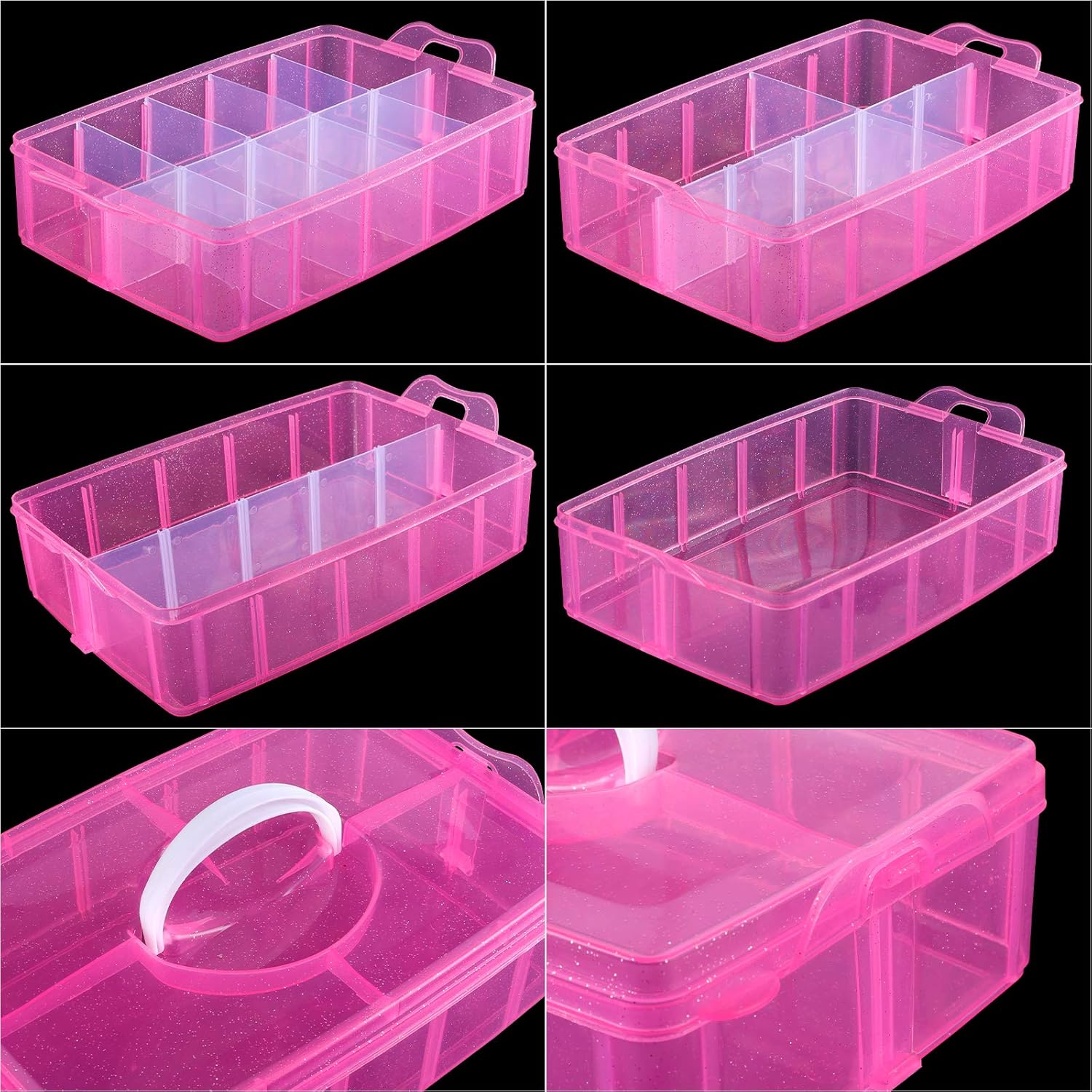 SGHUO Bead Organizers and Storage 3-Tier Pink Craft Container Stackable Box with Dividers for Art Supplies. Washi Tapes. Seed. Hair Accessories. Nail. 9.5X6.5X7.2in - Image 3